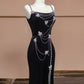 Black butterfly velvet long beaded prom dress evening gown nv5077