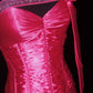 Rose Red Barbie Princess Fashion Off Shoulder Back Long Satin Prom Dress Evening Dress nv5205