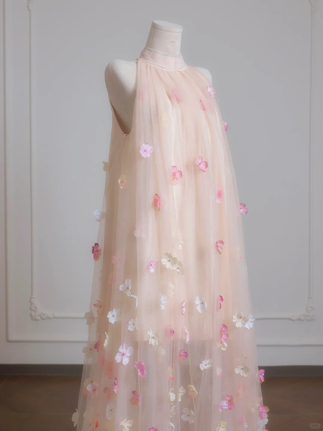 Robe de soirée longue en tulle rose à fleurs, élégante, nv4955
