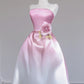 Rosa Gradient Fashion Langes Satin Ballkleid Abendkleid nv4962