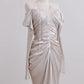 Champagne white fashionable and elegant mermaid tight long sleeves long satin trailing Prom Dress evening dress nv4971