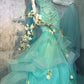 Blue gorgeous exquisite beaded long satin ball gown evening dress party dress nv4377