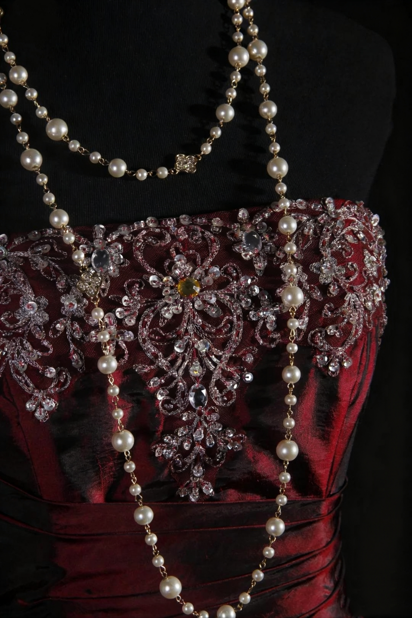 NiceVestidos--Vintage Burgundy Exquisite Beaded Satin Pleated Long Ball Gown Graduation Dress NV5859