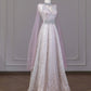 Pink Sparkling Beaded Long Sequined Tulle Prom Dress nv4969