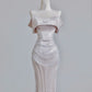 Silver Shiny Elegant Long Satin Prom Dress Evening Dress Party Dress nv4950
