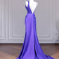 Lila Elegantes rückenfreies langes Satin-Ballkleid nv4964