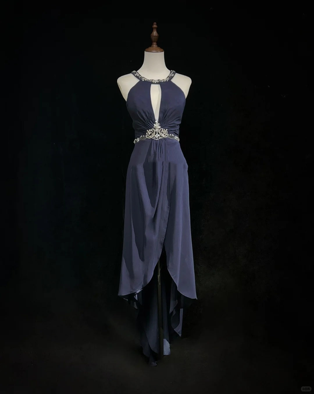 Blue rhinestone backless long chiffon ball gown evening dress nv4427