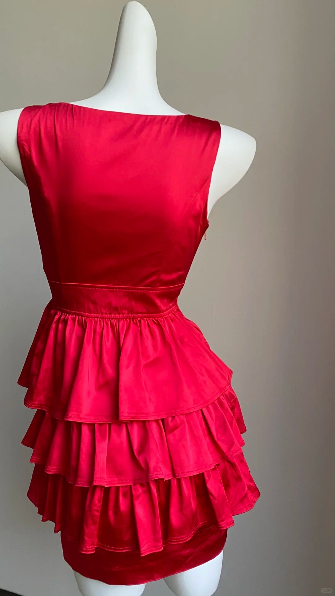 Red ruffle short satin homecoming dress birthday dress nv5159
