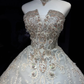 Champagne Gold Heavy Beaded Lace Ball Gown Strapless Vintage Wedding Prom Dress  NV7075