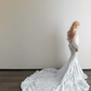 Silver Grey Off Shoulder Prom Gown Detachable Sheer Puff Sleeve Beaded Lace Mermaid Long Train Evening Dress  NV7160