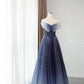 Robe de soirée élégante en tulle bleu marine, magnifique, dégradé de mode, exquise, perlée, papillon, ligne A, paillettes, longue, longueur au sol, robe de bal, nv3818