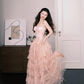 Blush Pink Tiered Sequin Tulle Prom Dress, Strapless Corset Evening Gown  NV7283
