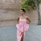 Robe longue en satin rose élégante, simple et unique, avec nœud, longue fente, robe de soirée, nv2735