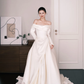 White Off The Shoulder Long Sleeve Satin Wedding Dress  NV7231