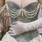 Robe de soirée longue sans bretelles à perles vintage élégante verte et blanche nv2599