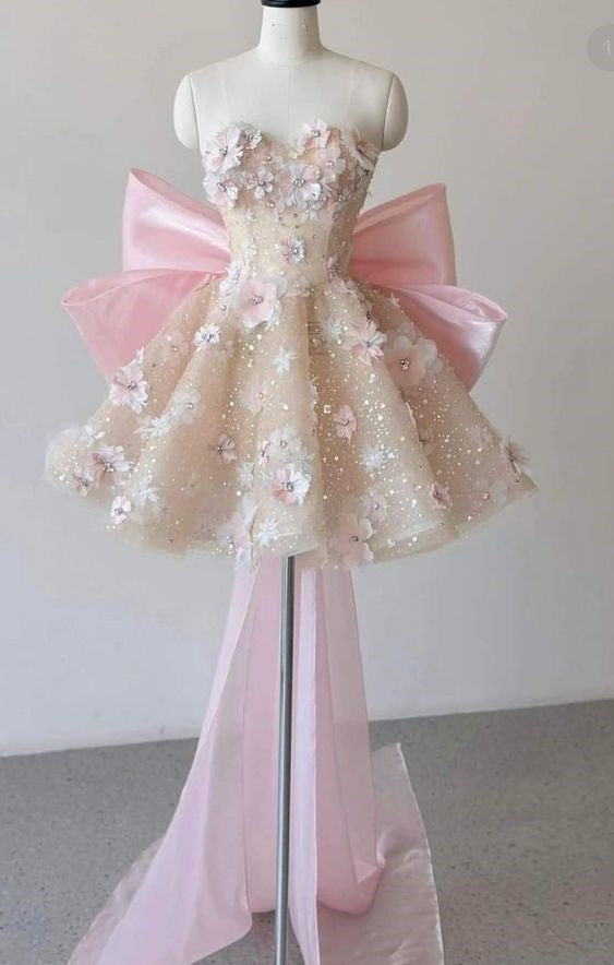 Pink Sweet Delicate Beaded Sparkling Sequins Short Mini Tulle Homecoming Gown Prom Gown Evening Gown Birthday Gown nv2797