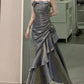 Burgundy Shiny Fashion Spaghetti Strap Long satin Ball Gown Evening Dress Party Dress nv3580