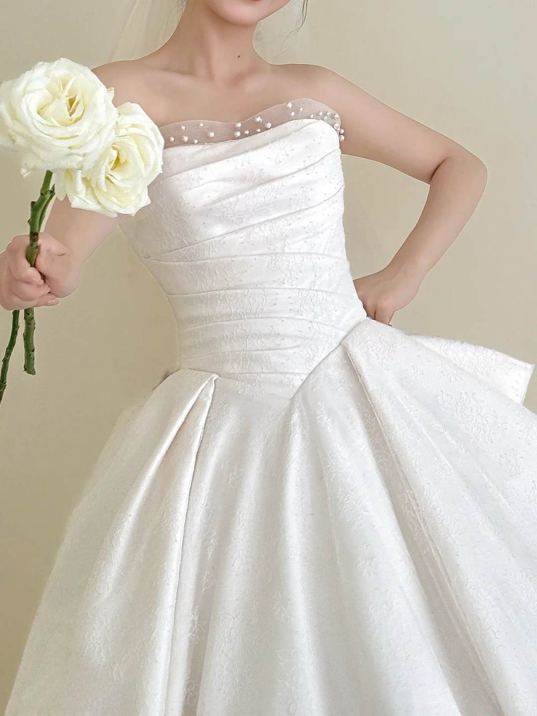 Strapless Satin A Line Wedding Dress Long Train Princess Bridal Gown  NV7130