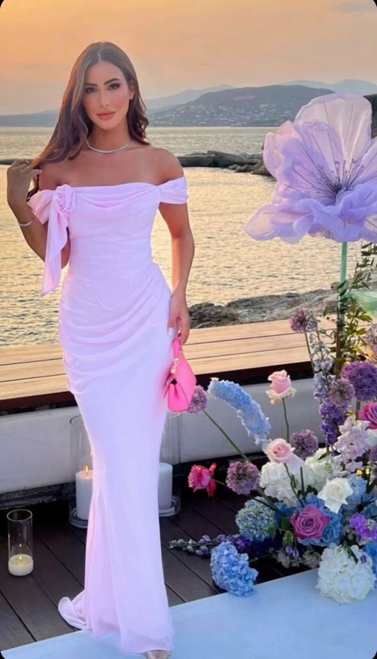 Rosa Rose Eine Schulter Off Schulter Elegante Charmante Lange Ballkleid Abendkleid Partykleid nv2285