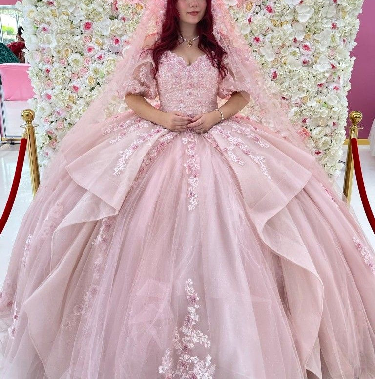 NiceVestidos - Robe de mariée longue en dentelle florale rose exquise NV5832
