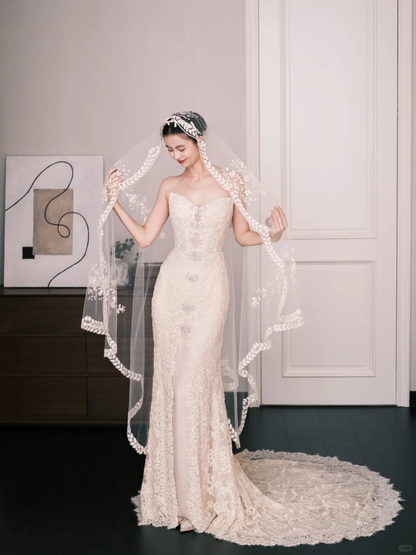 Sweetheart Lace Mermaid Wedding Dress Strapless Bridal Gown  NV7273