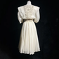 Cream White Vintage Tea Length Prom Dress Round Neck Puff Sleeve Floral Beaded Chiffon A-Line Formal Gown  NV6904