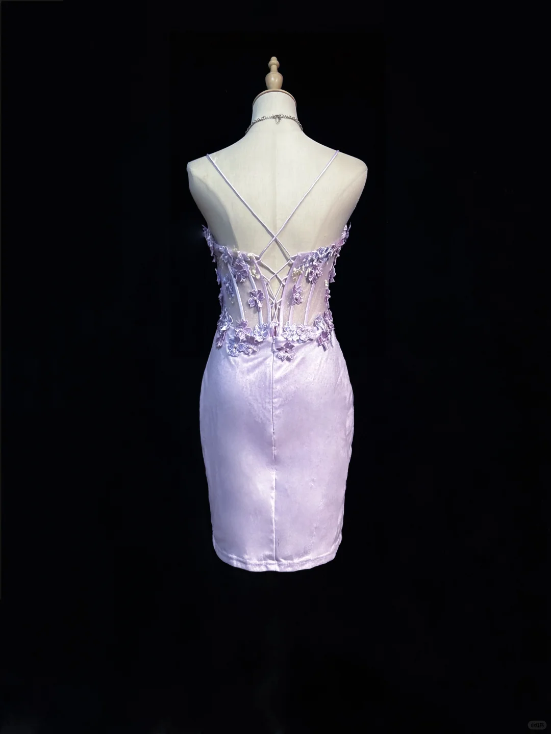 Lilac Spaghetti Straps Corset Short Prom Dress 3D Floral Appliques Fitted Sheath Mini Formal Gown  NV6891