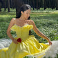Gelb süßes elegantes langes Satin Prinzessin Ballkleid Abendkleid nv2911