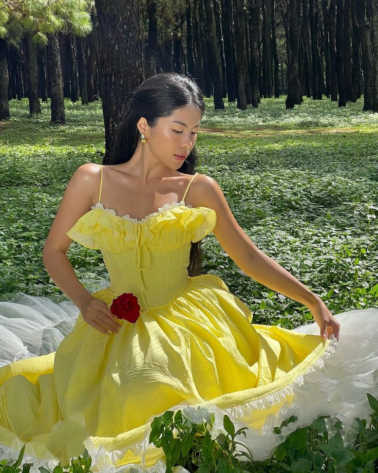 Gelb süßes elegantes langes Satin Prinzessin Ballkleid Abendkleid nv2911