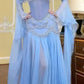 Fairy Luxury Court Style Light Blue Beaded Sheer-Sleeve Train Gown - Ocean Theme Wedding & Ball Dress NV6382