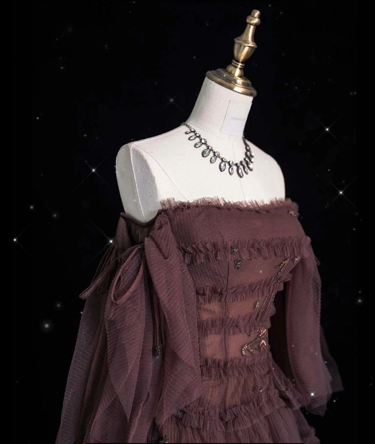 Dark Brown Tulle Strapless Beaded Tiered Train Starry-Sky Style Gown NV6229