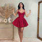 Cherry red elegant cute A-line short mini prom dress evening dress birthday party dress homecoming dress nv2637