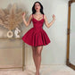 Cherry red elegant cute A-line short mini prom dress evening dress birthday party dress homecoming dress nv2637