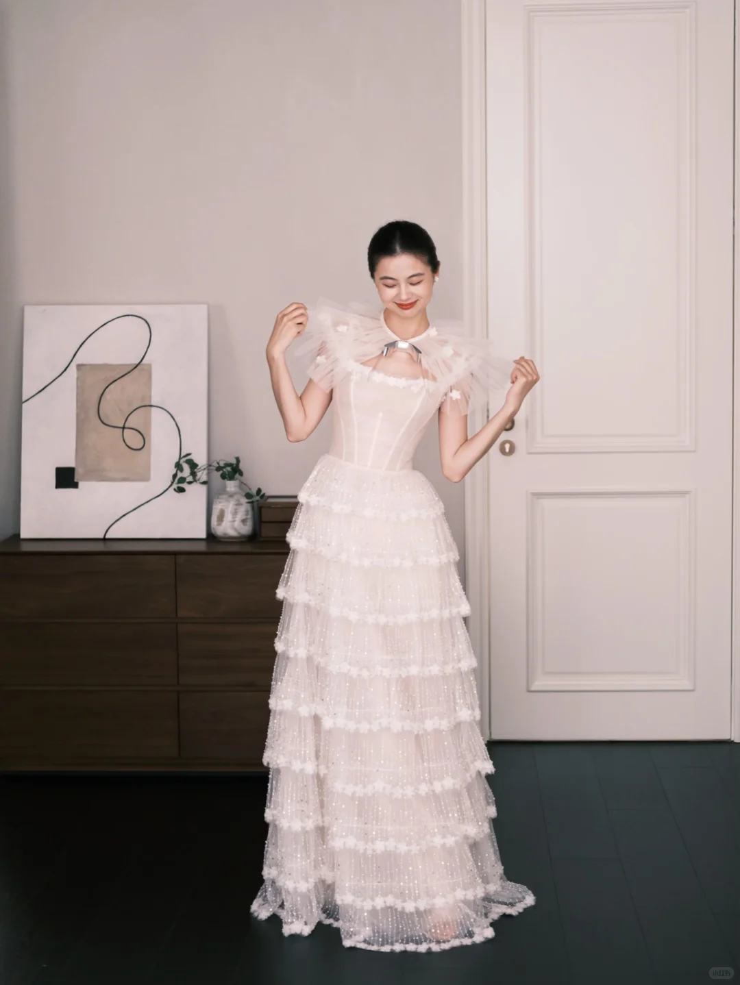 Tiered Cake Skirt Tulle Wedding Dress High Neck Bridal Gown  NV7272