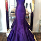 Lila Elegante Mode V-ausschnitt Exquisite Pailletten Lange Satin Boden-länge Schleppe Ballkleid Abendkleid Partykleid nv3633