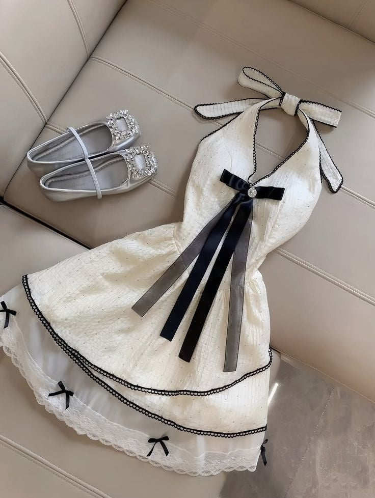 Weißes süßes Schleifen-Kurz-Chiffon-Heimkehrkleid Partykleid nv4880