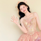 Strapless Pink Gold Corset 3D Rose Princess Ball Gown Prom Dress  NV7419