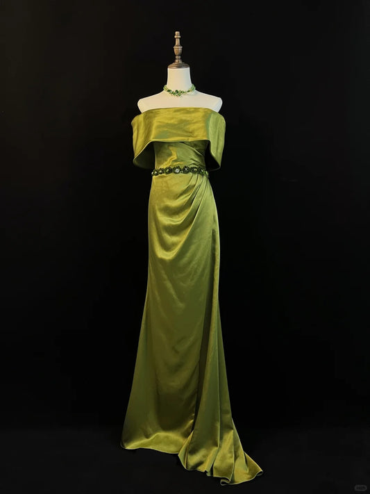 Olive Green Long Satin Prom Dress Evening Dress nv4790