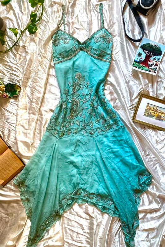 NiceVestidos--Blue Vintage Exquisite Floral Short Chiffon Homecoming Dress NV5713