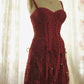 Red Exquisite Lace Spaghetti Straps Sweetheart Neck Short Homecoming Dress Prom Dress Birthday Party Dress nv3881
