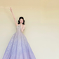 Strapless Lavender Ombre Sequin Tulle Prom Dress, Beaded Ball Gown Evening Dress  NV7418