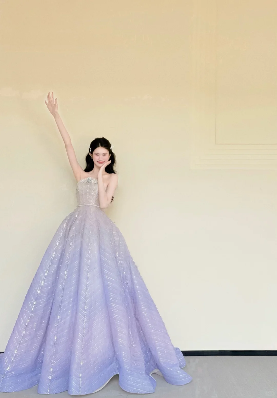 Strapless Lavender Ombre Sequin Tulle Prom Dress, Beaded Ball Gown Evening Dress  NV7418