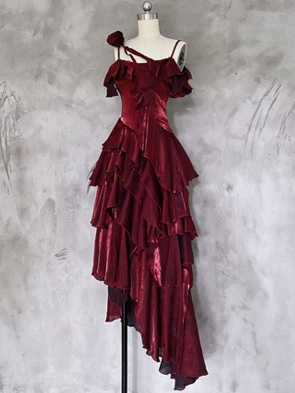 Belle robe de bal sirène longue et élégante en satin rouge nv4819