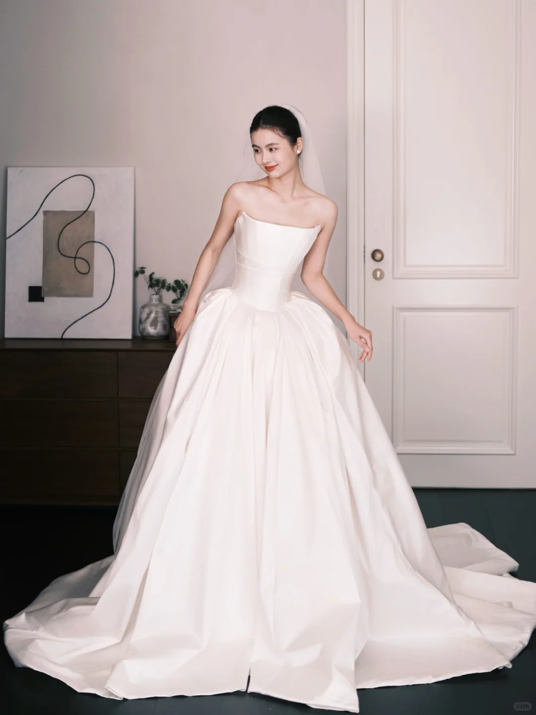 Strapless Satin Ball Gown Wedding Dress, Minimalist Bridal Gown  NV7347