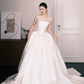 Strapless Satin Wedding Gown, Minimalist A Line Bridal Dress with Long Train  NV7348