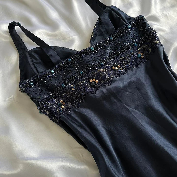 Navy Dark Fairy Vintage Short Satin Homecoming Dress nv5352