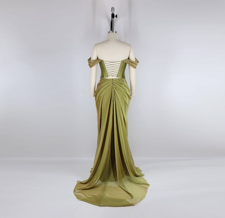 Grünes Vintage elegantes langes Satin Ballkleid Abendkleid Partykleid NV3529