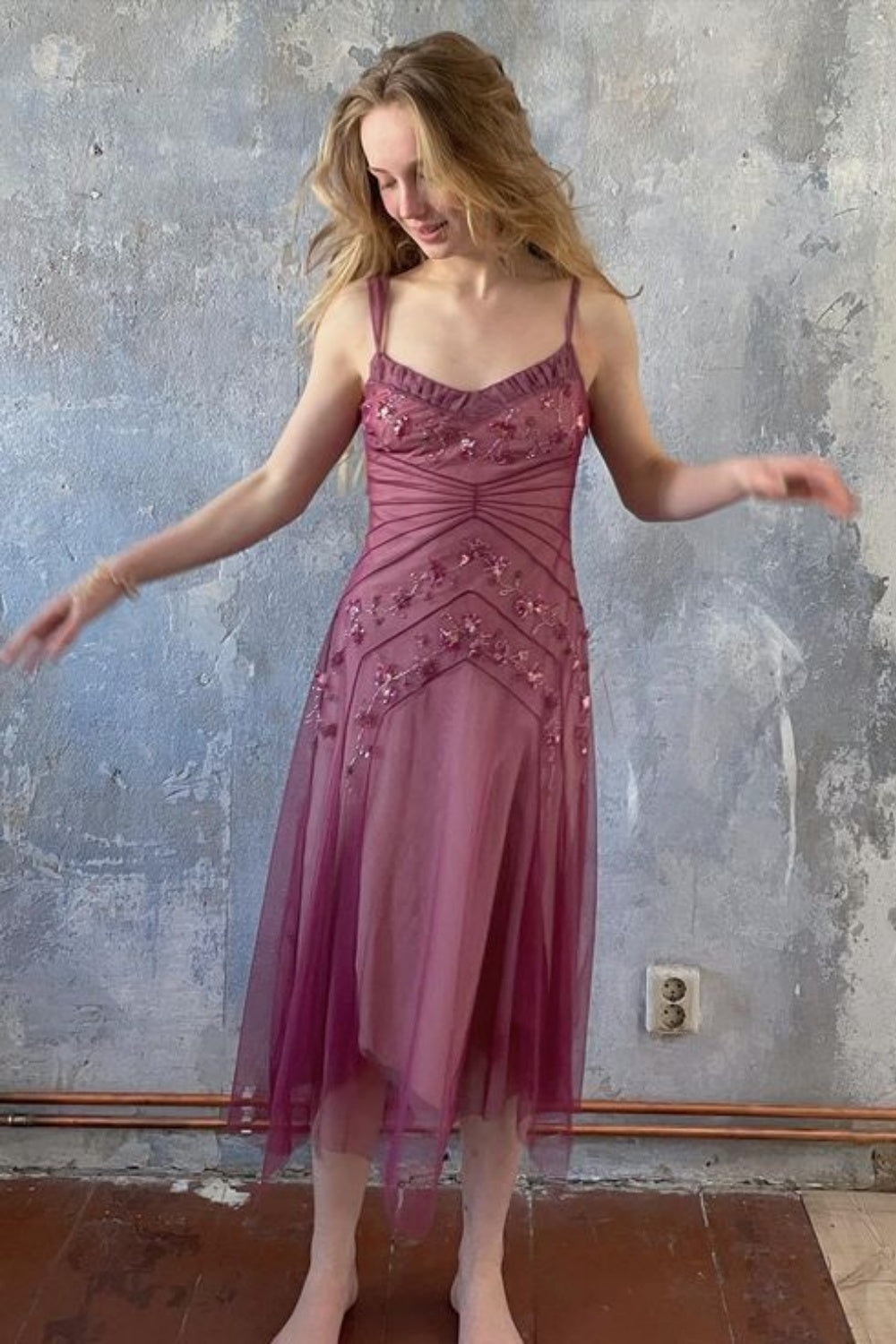 NiceVestidos--Pink beaded mid-length homecoming dress prom dress NV5692