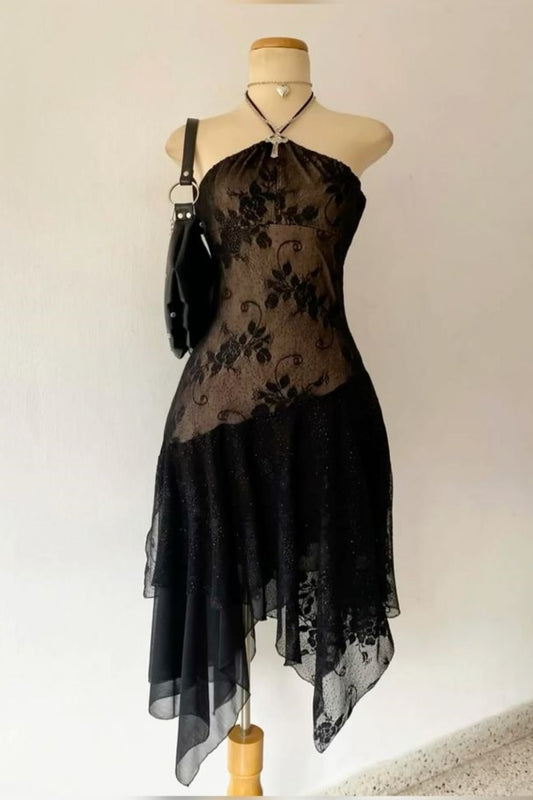 NiceVestidos-Black lace short/mid-length unique homecoming dress nv5466