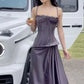 Gray Purple Vintage Fashion Spaghetti Strap Sleeveless Mermaid Long Satin Evening Gown Prom Dress nv3807